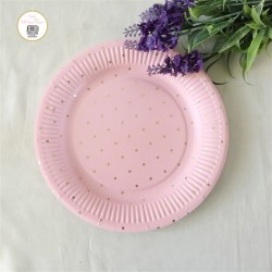 **12PK 23CM PINK PLATE - GOLD FOILED