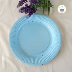 **12PK 23CM BLUE DOTTY PAPER PLATE WITH GOLD FOILED