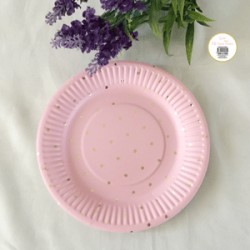 **12PK 18CM PINK DOTTY PAPER PLATE WITH GOLD FOILED