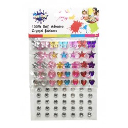 100PK Self Adhesive Crystal Sticker Pack - Stars, Hearts, Floral & Button Assorted