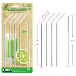 Reusable Stainless Steel Drinking Straws(Flexible Series)-4PK W/Bonus Cleaning Brush